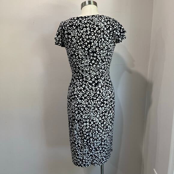 LAUREN Ralph Lauren Black Abstract Floral Surplice Dress Size 6 - Picture 2 of 8